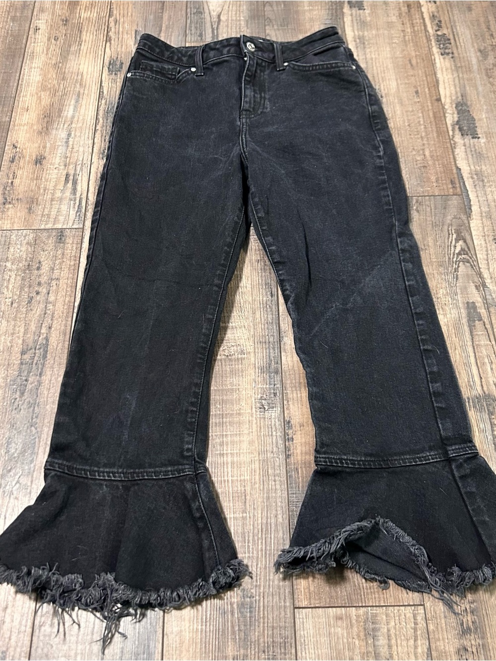 Topshop Moto Dree Cropped Kick‎ Flare Jean Size 26 High Rise Stretch Exposed Zip